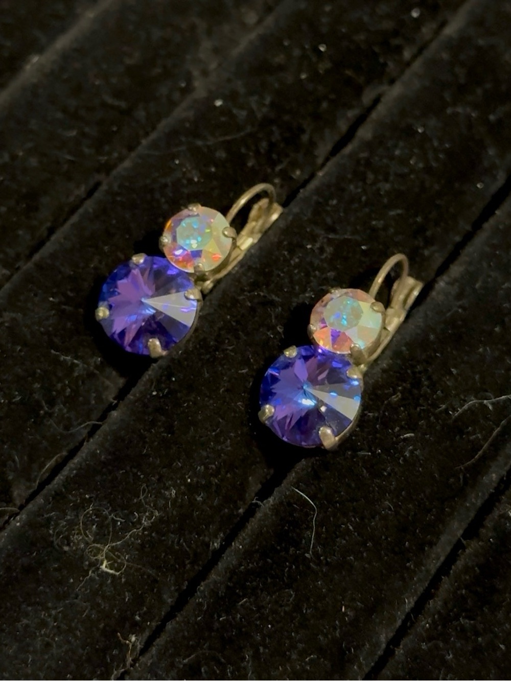 Aurora Borealis and Blue Crystal Drop Earrings